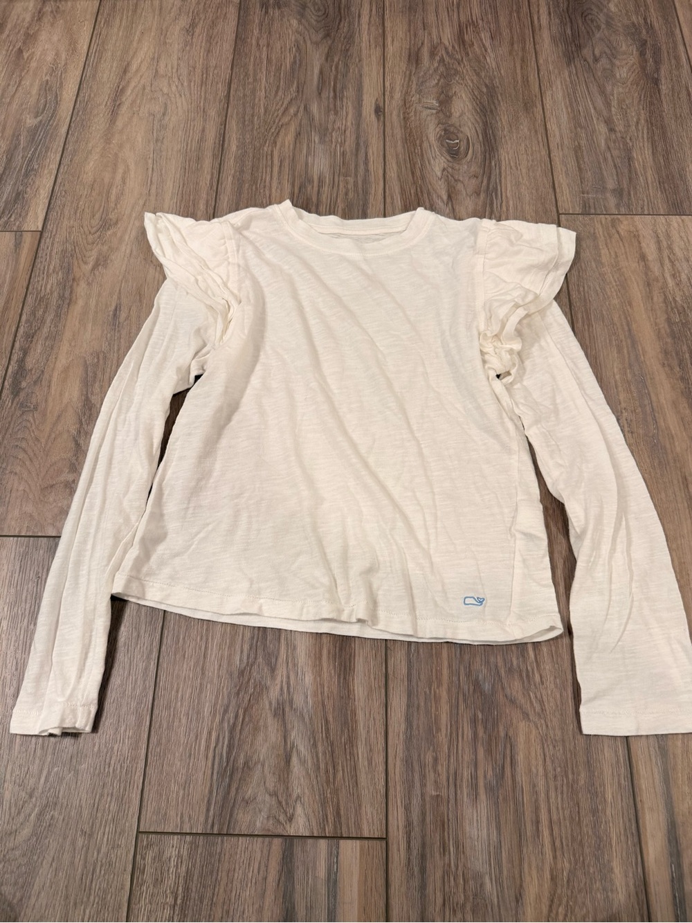 Vineyard Vines White Ruffle Shoulder Long Sleeve Tee - Girls